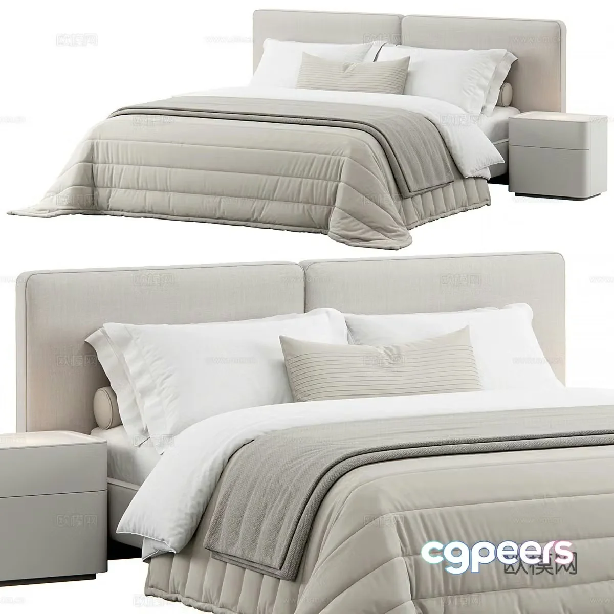 Modern Italian Tatlin fabric double bed 3D model