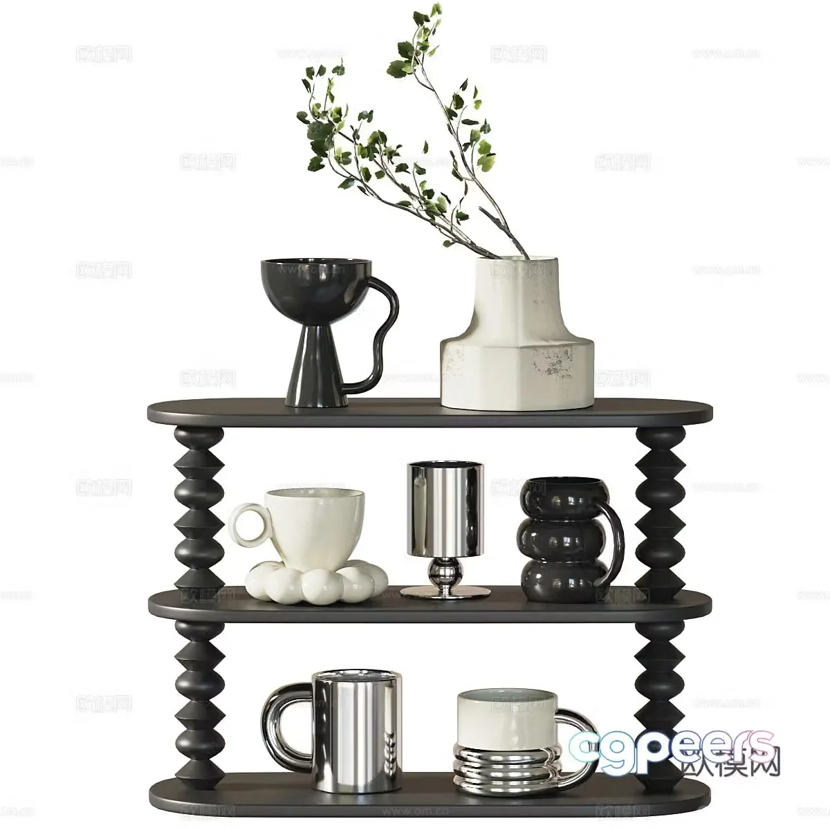 New Chinese style medieval side cabinet decorative cabinet tableware 3D model