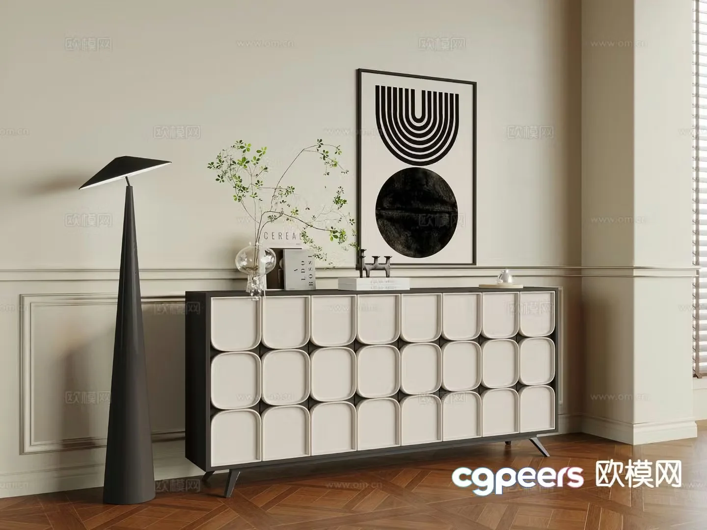 Creamy wind side cabinet porch cabinet 3d model