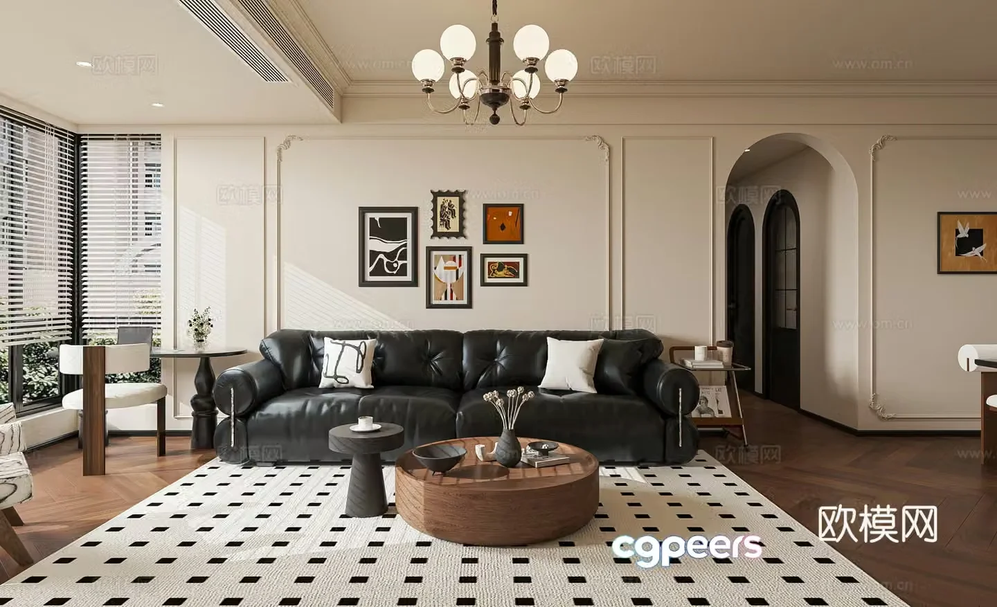 French retro living and dining room 3d model