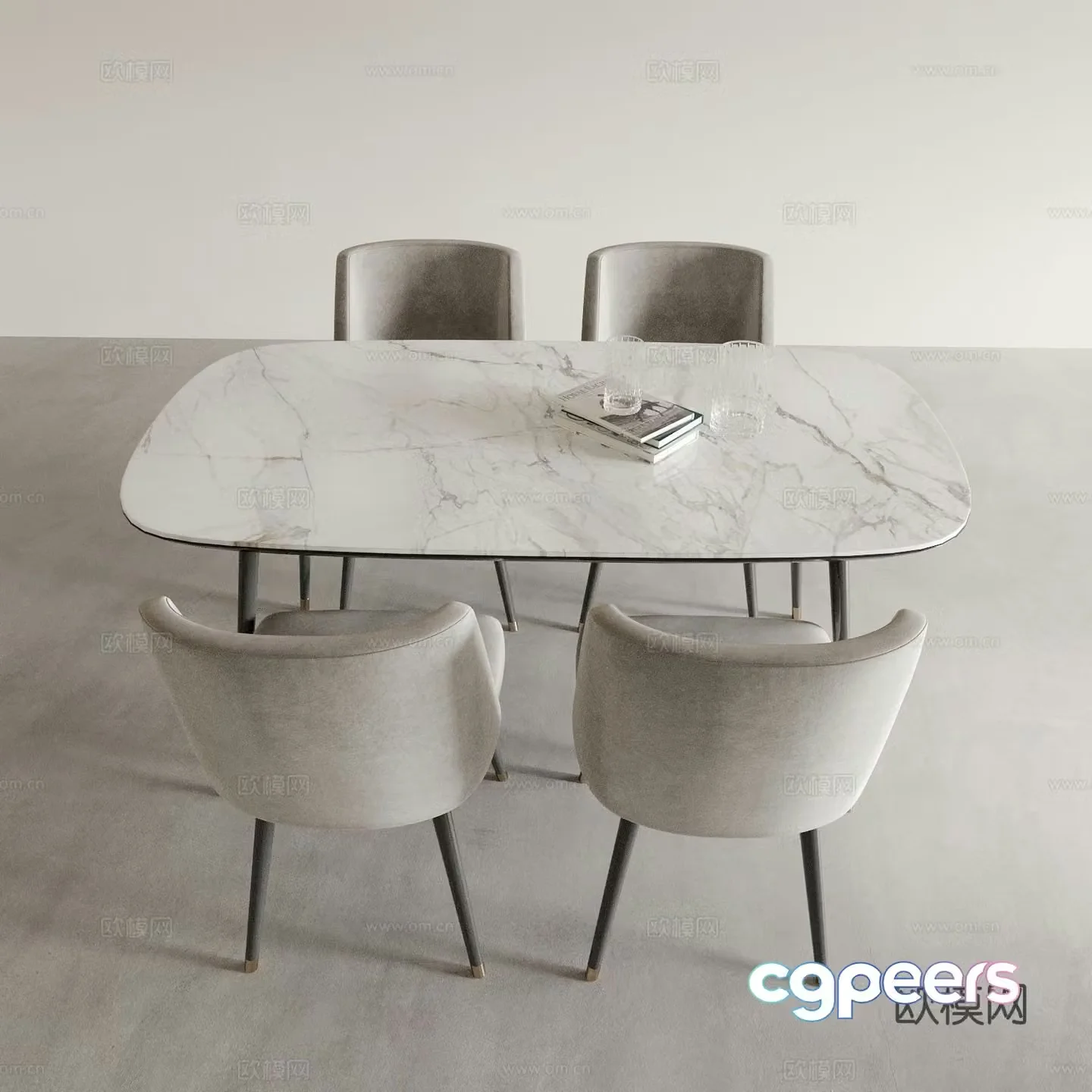 Modern dining table and chairs marble dining table 3d model