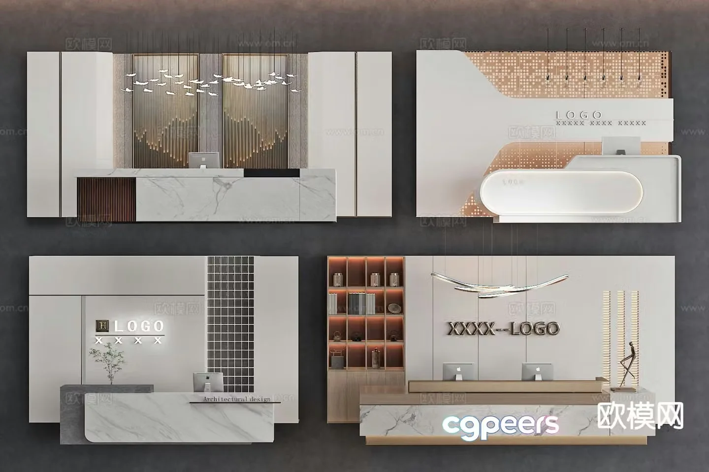 Image wall background wall company front desk reception desk 3D model