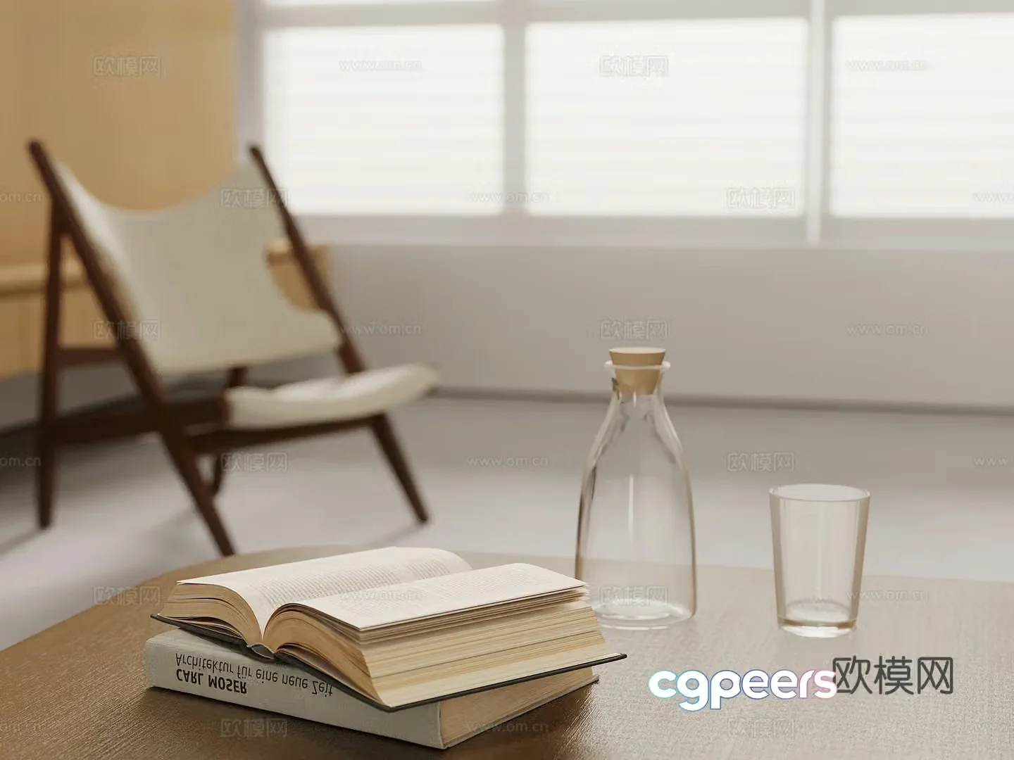 Modern Water Cup Glass Cup Books 3d Model