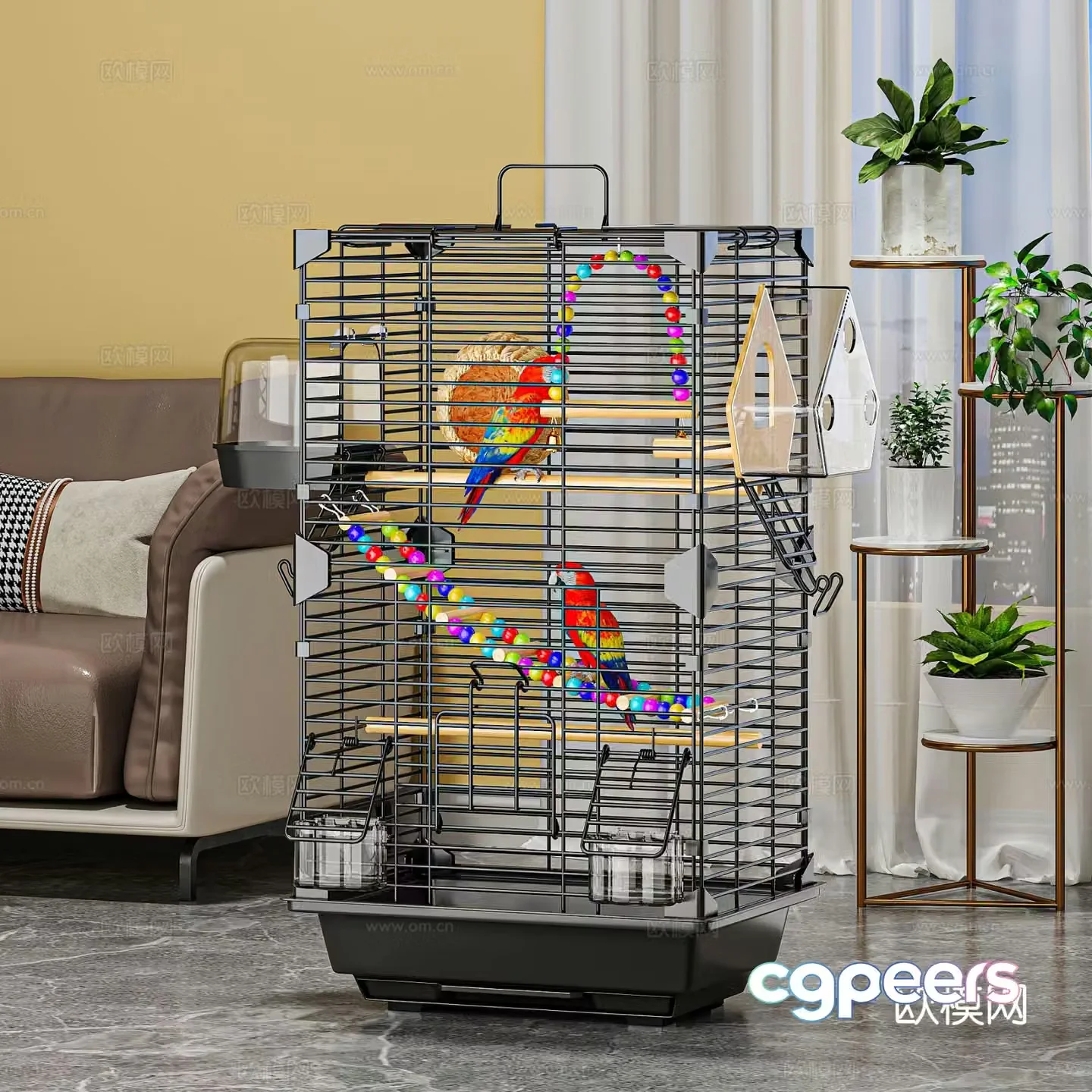 Modern bird cage parrot cage 3d model