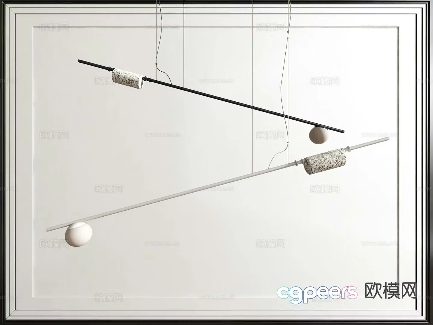 Modern long chandelier 3d model