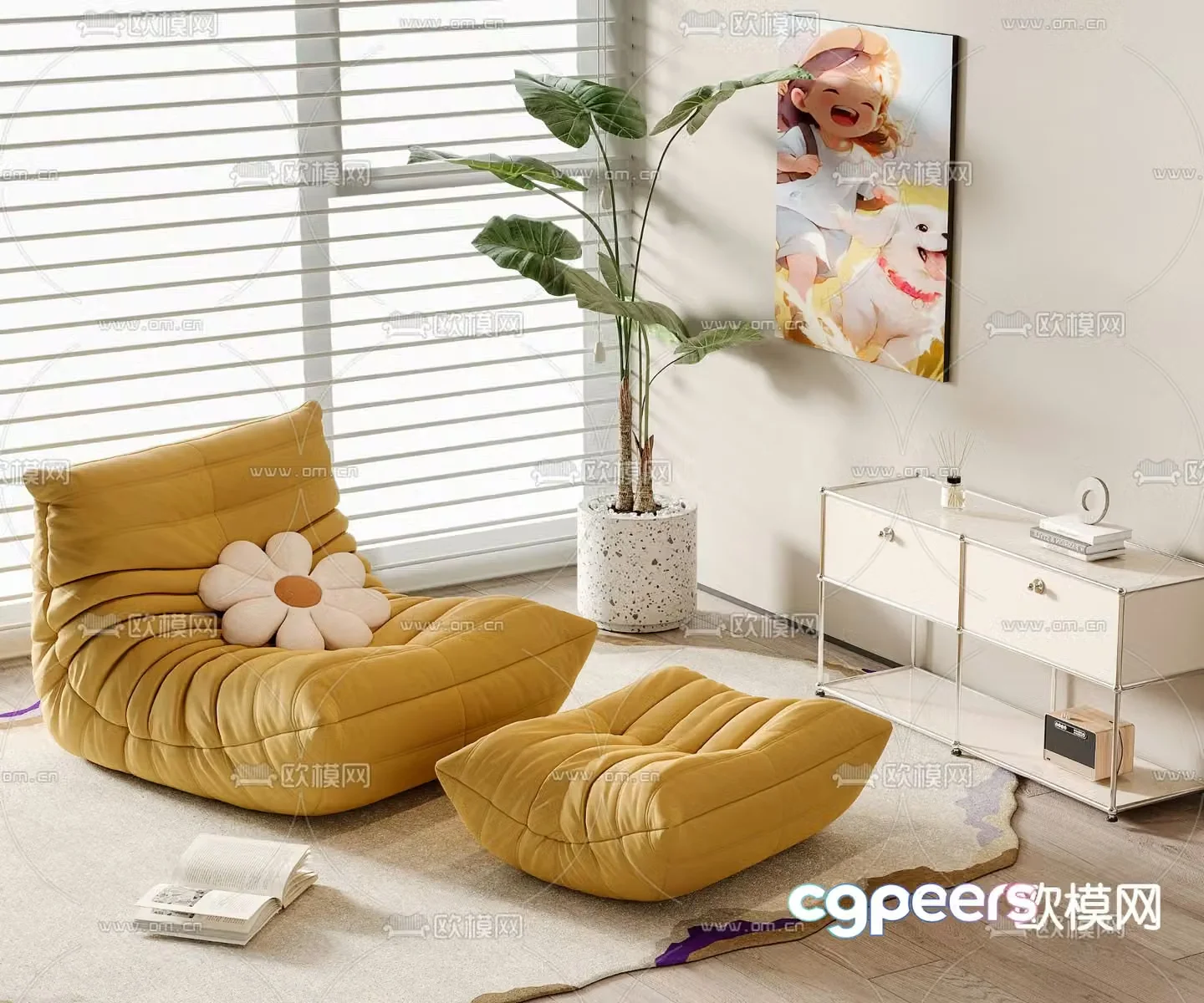 Beanbag Sofa Upholstered Sofa 3D Model