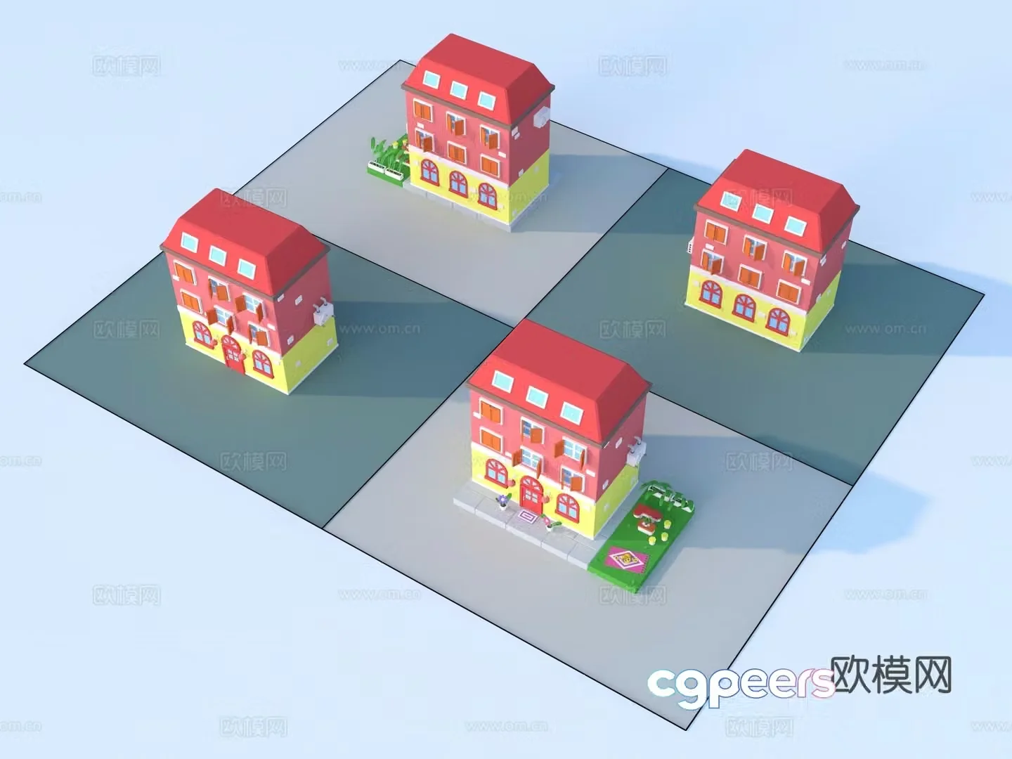 Cartoon toys architecture sketch 3d model