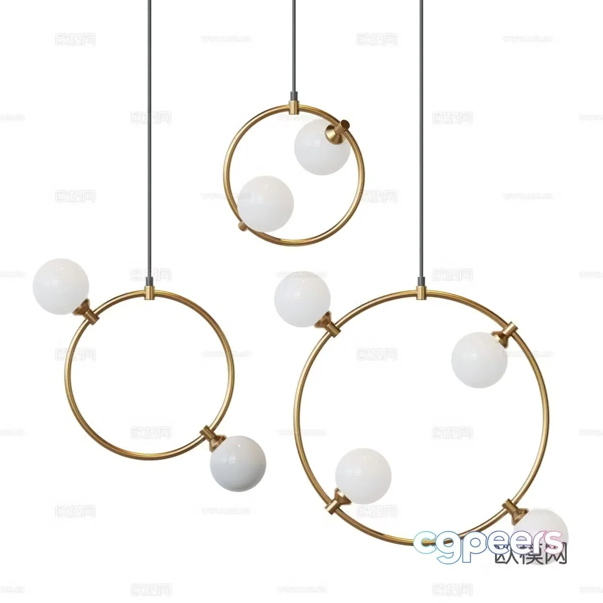 Modern light luxury metal glass decorative hanging line light 3d model