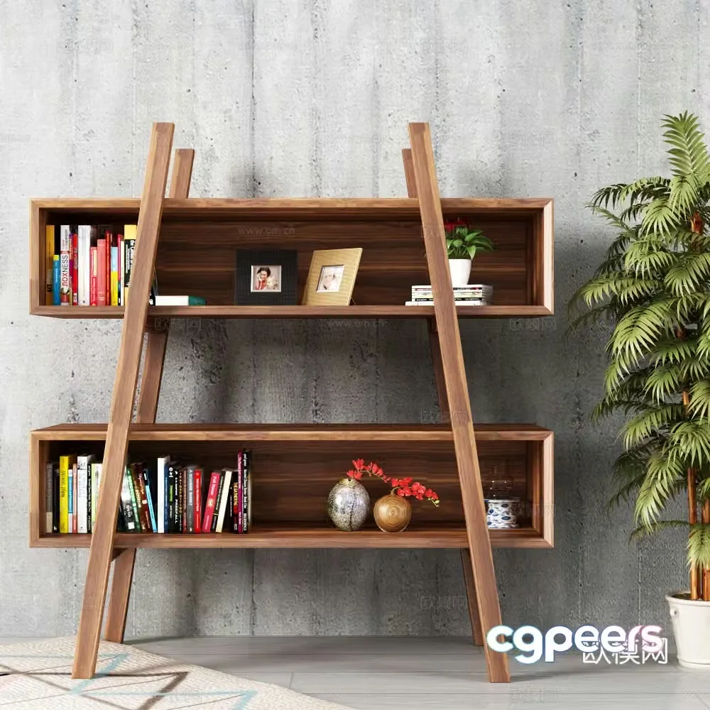 Nordic bookshelf decorative shelf green plant ornaments 3D model