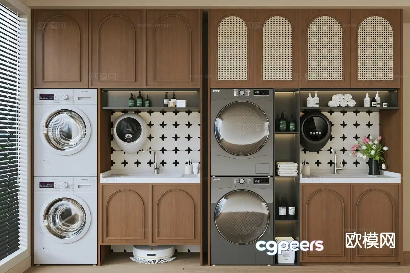 Middle style balcony cabinet washing machine cabinet 3d model