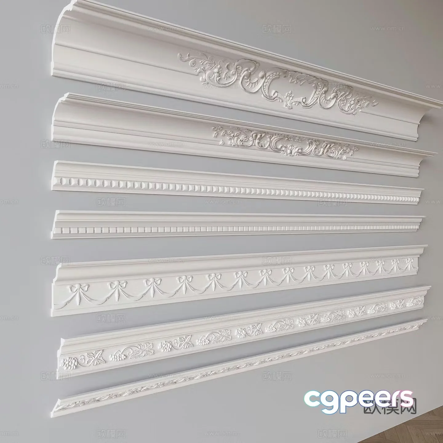 French plaster lines carved lines waistline 3D model