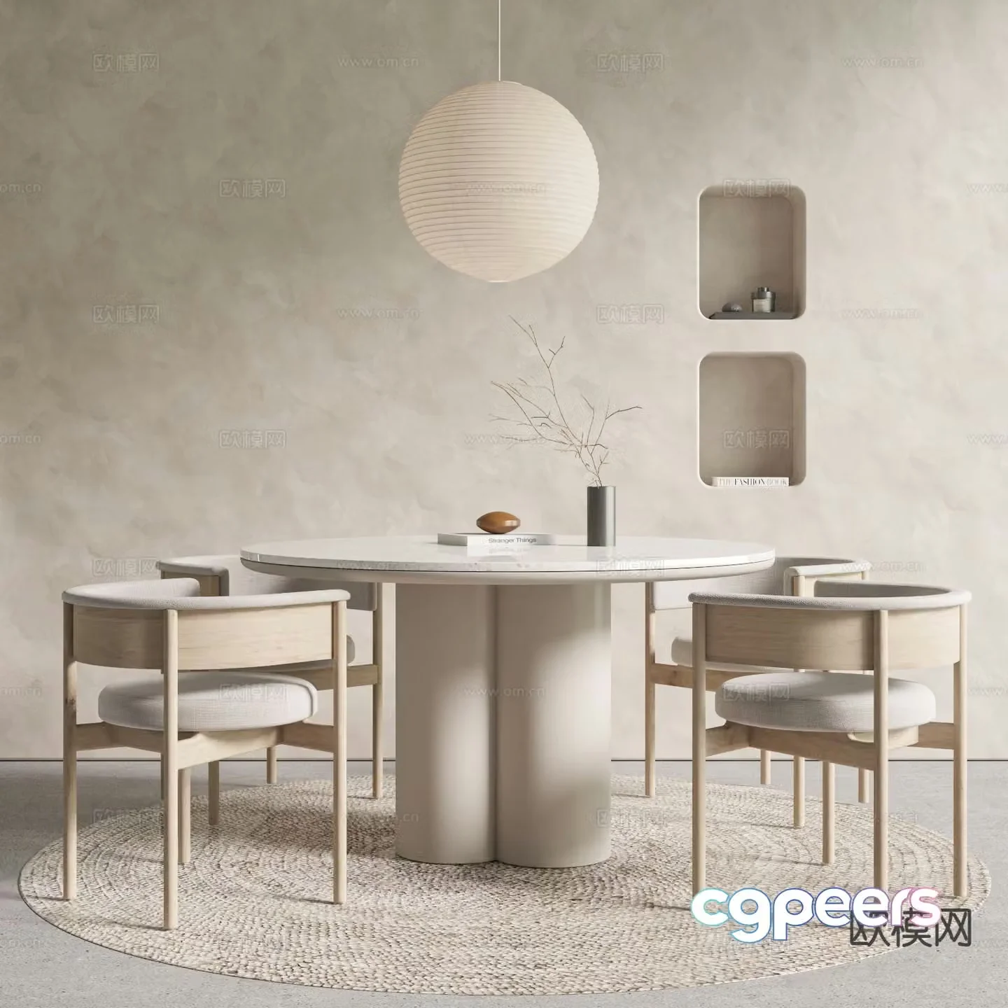 Cream style dining table and chairs 3d model