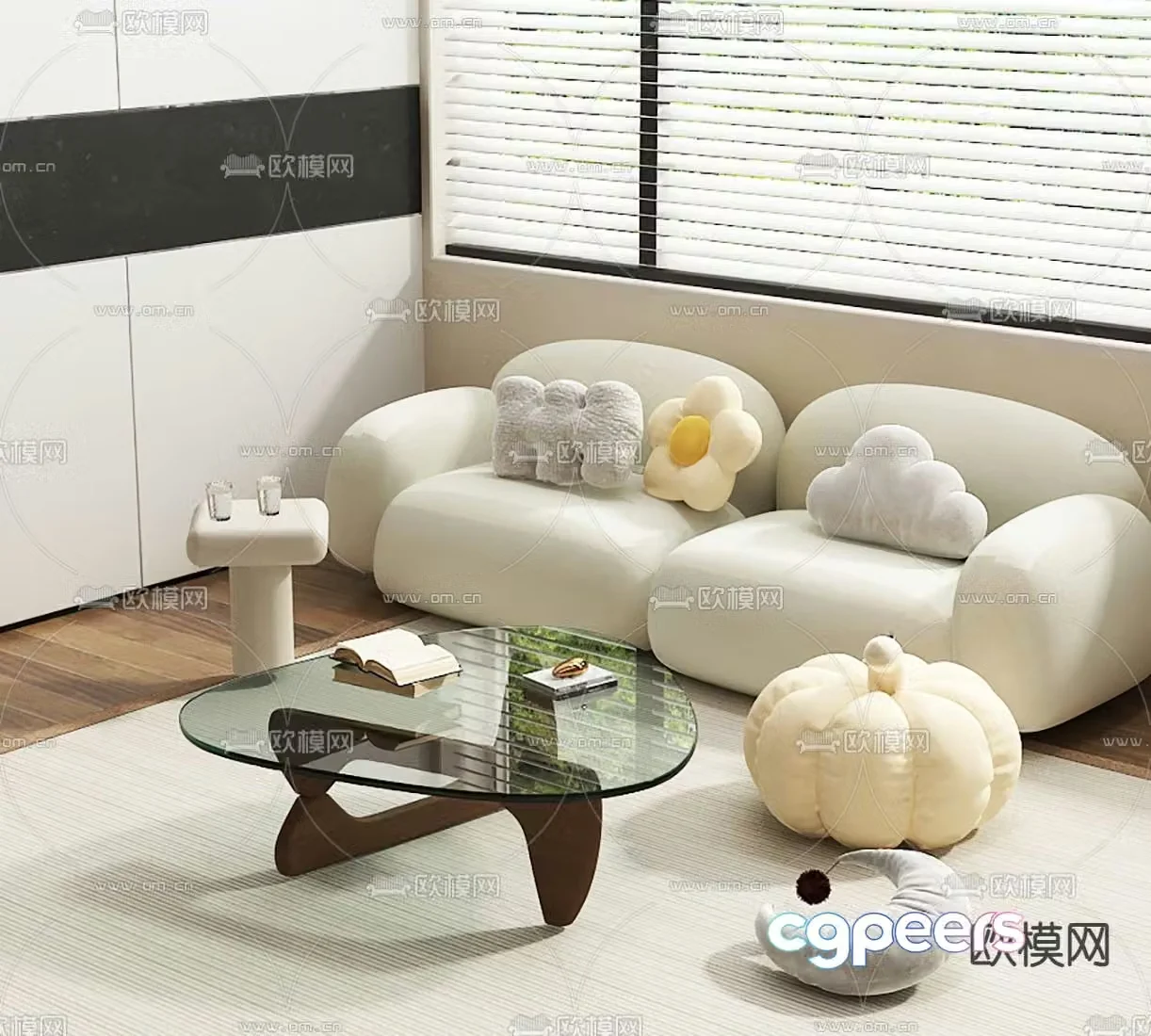 Cream Sofa Double Sofa 3d model