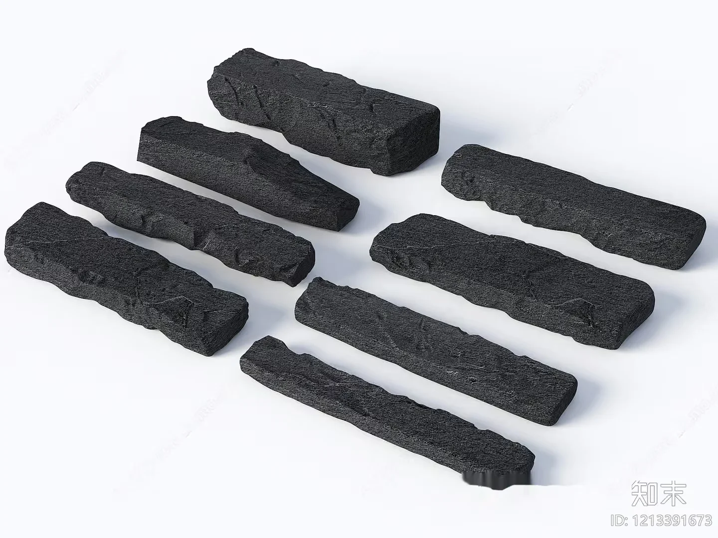 Seven Pieces Of Charcoal 3D Model – 5523 – VRAY Render