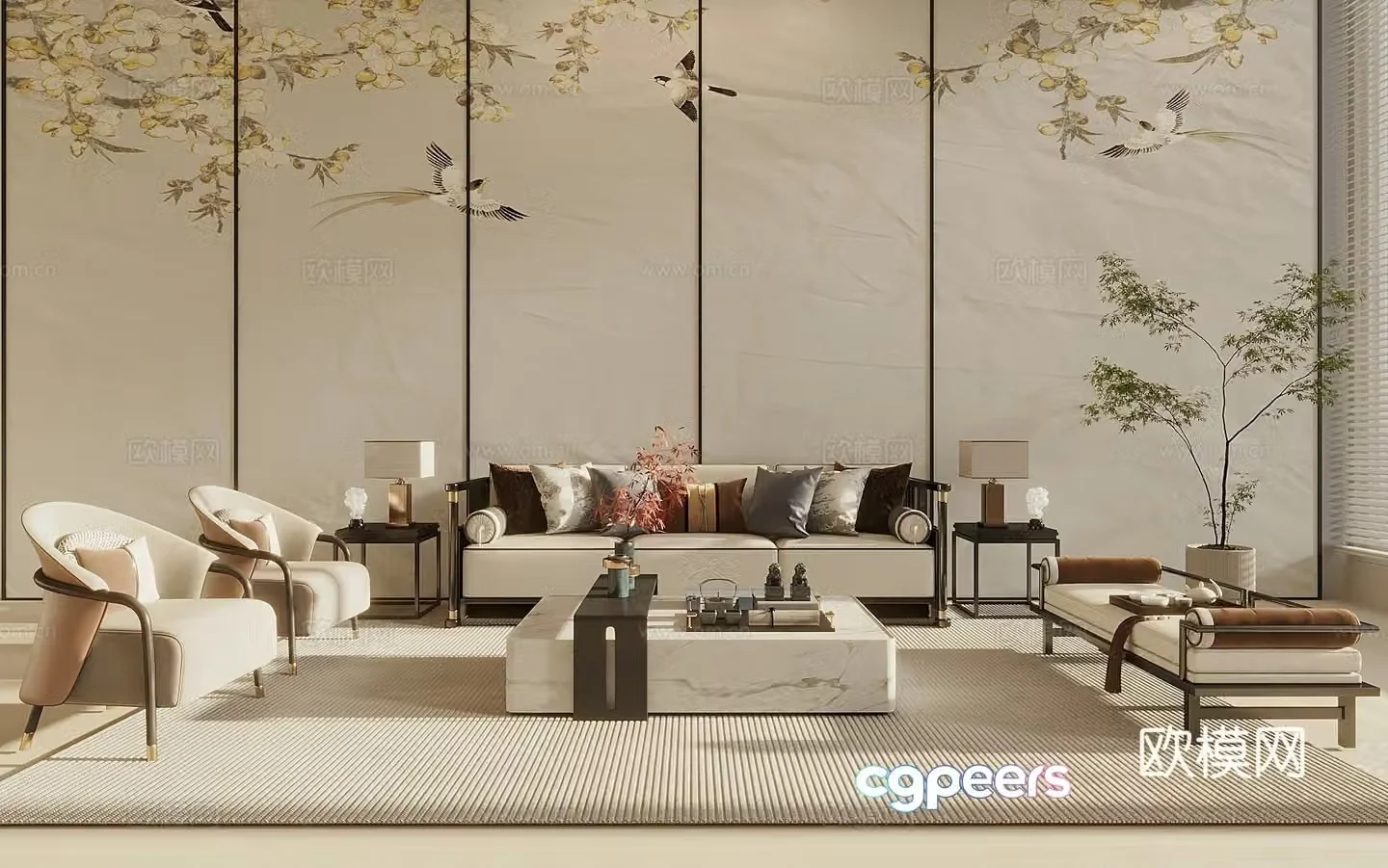 Song style new stroke combination sofa sofa coffee table combination leisure chair 3D model