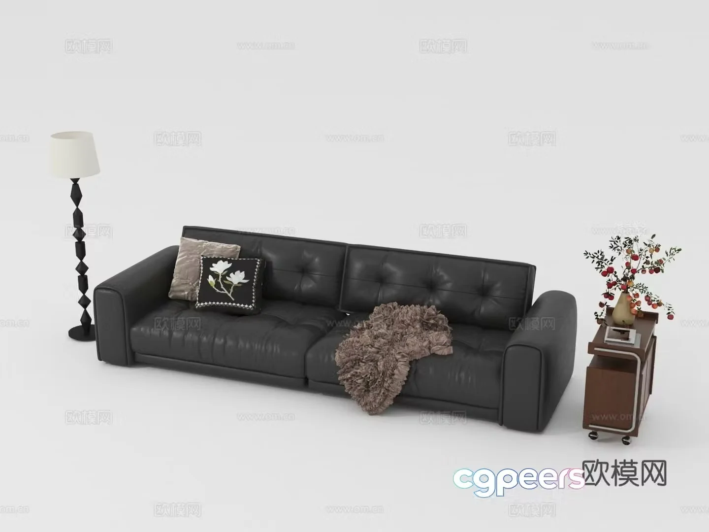 French retro double sofa leather sofa 3d model