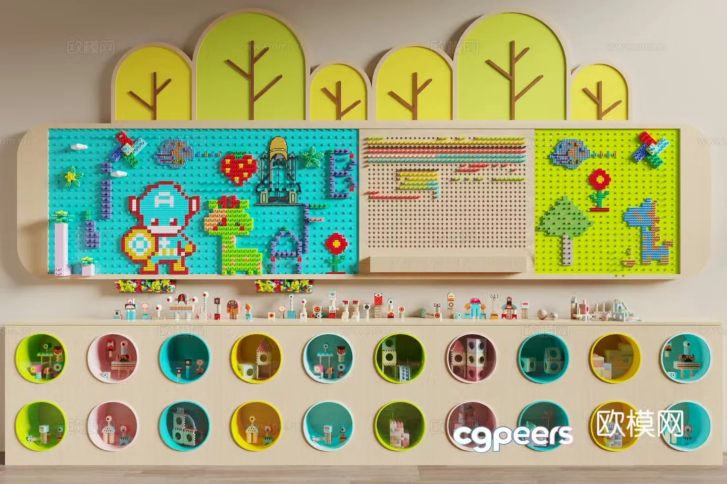 Modern Lego building blocks toy wall 3d model