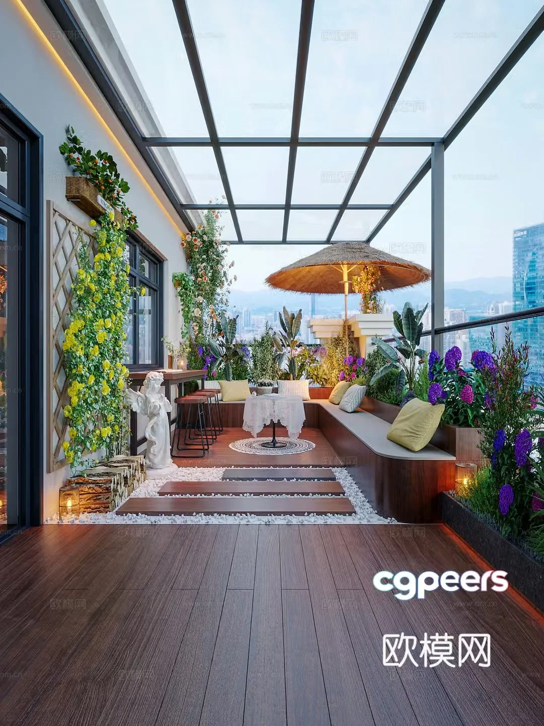 French roof garden balcony garden 3d model