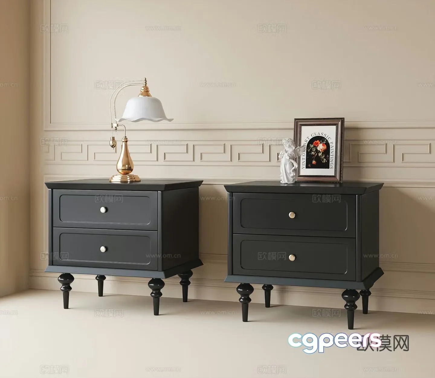 French bedside table 3d model