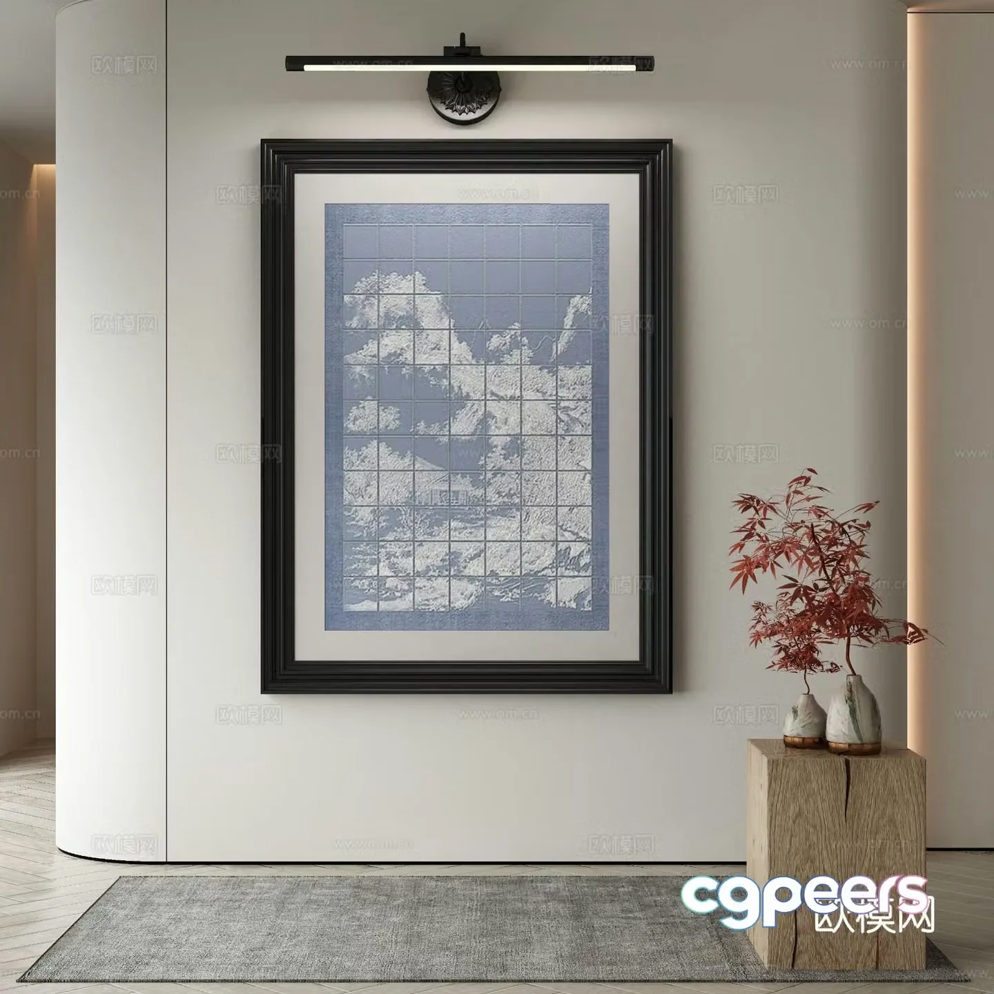 New Chinese style decorative painting Zen hanging painting mirror headlight 3D model