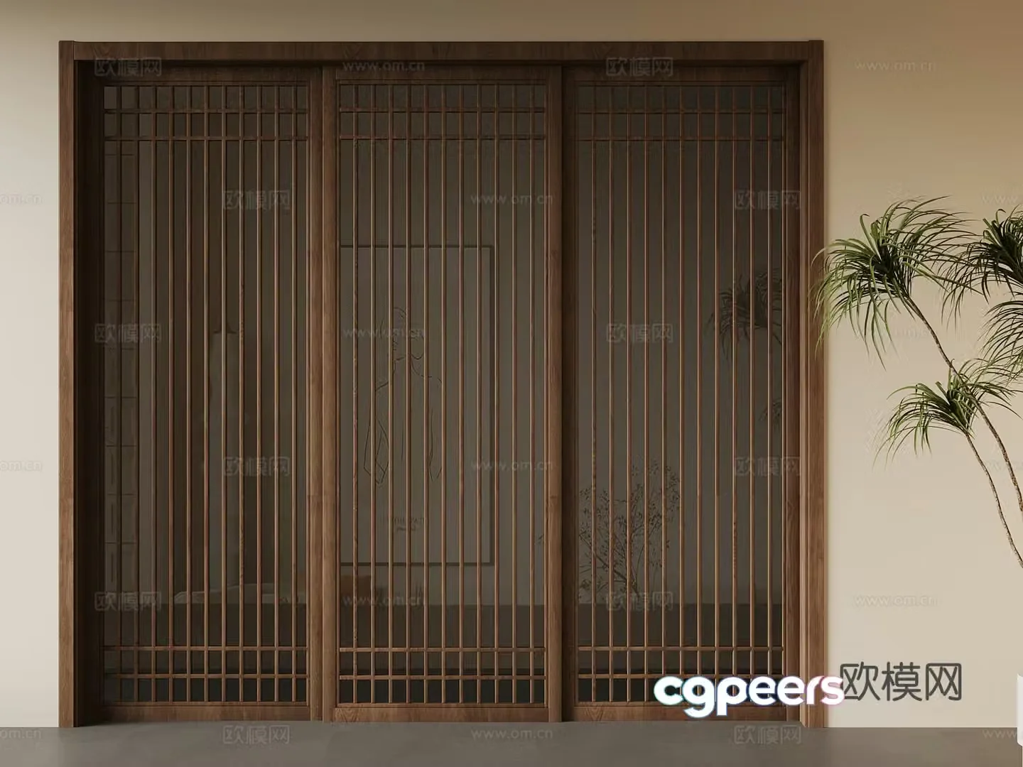 New Chinese sliding door 3D model