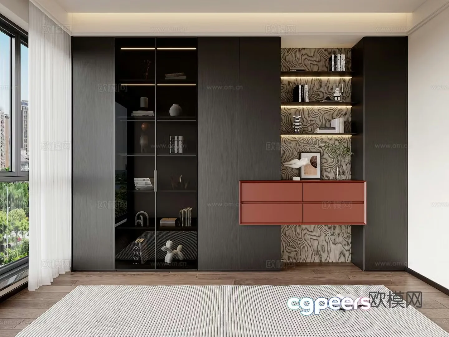 Modern Italian bookcase Study bookcase Bookcase Combination Living room bookcase Decorative cabinet Entrance cabinet 3D model