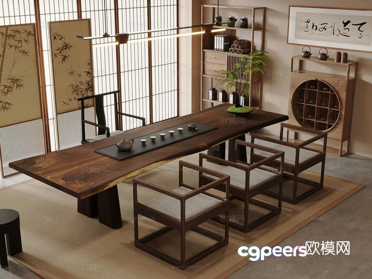 New Chinese-style tea room tea table screen 3d model