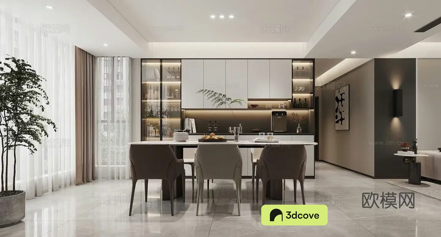 Modern restaurant Italian restaurant Light luxury restaurant Wine cabinet Dining table Black and white gray Modern living restaurant