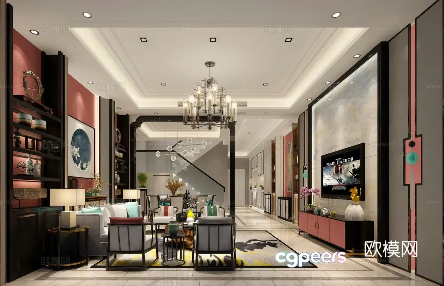 New Chinese luxury living room 3D model