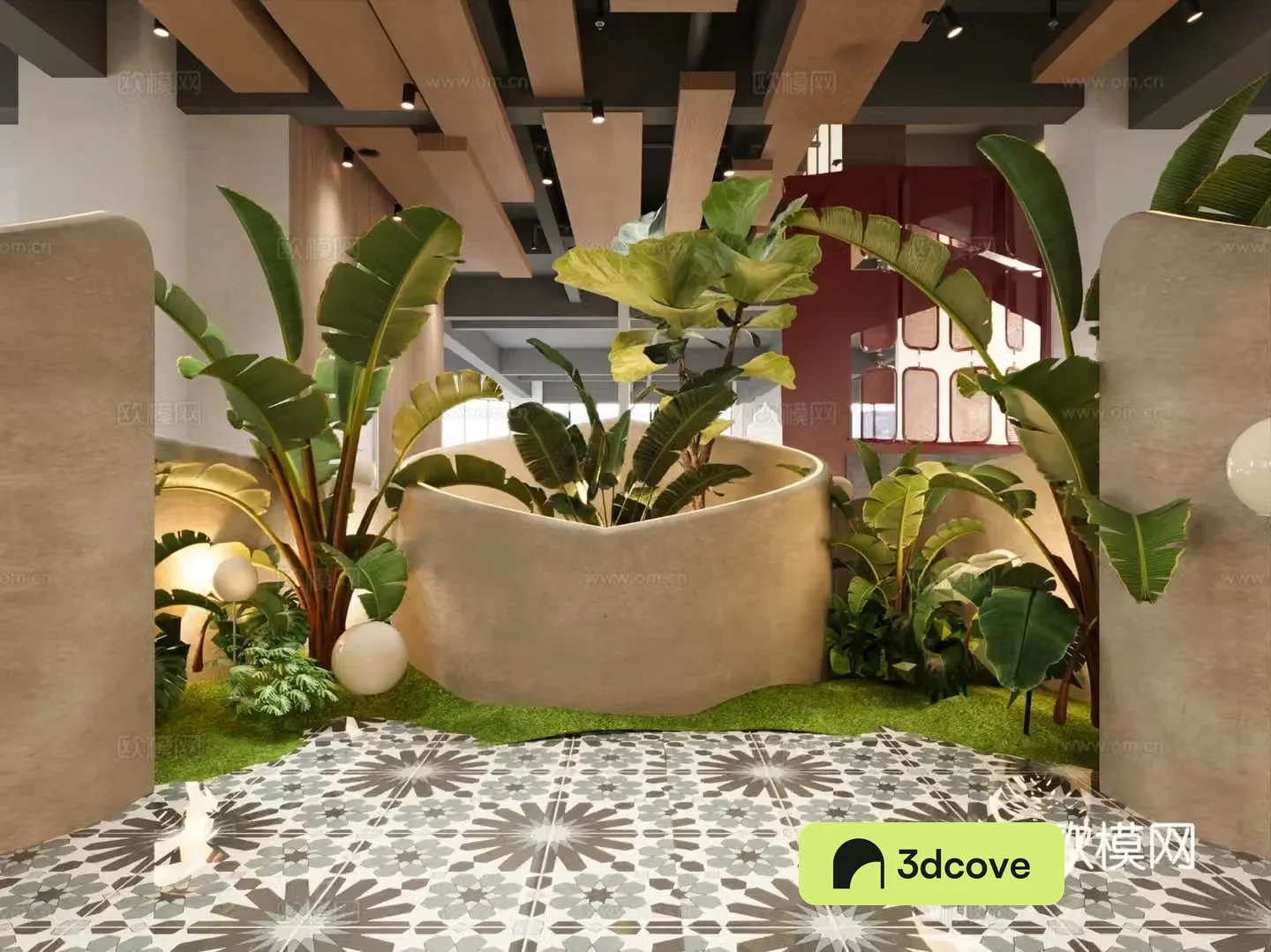 Modern interior landscape restaurant green plant landscaping