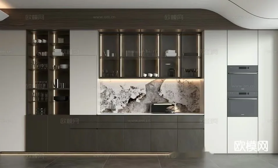 Modern Kitchen With Marble Countertop 3D Model – 682 – VRAY Render