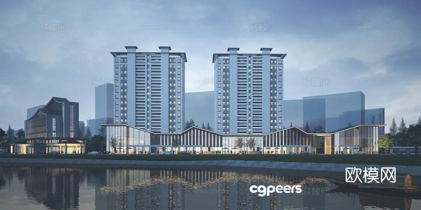 Modern residential business modern commercial complex modern commercial street 3d model