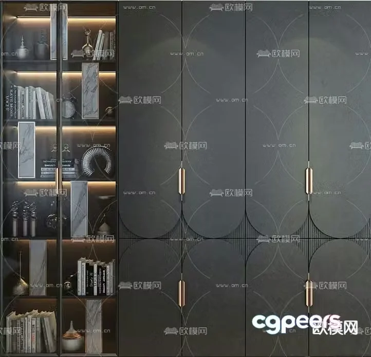 Black bookcase integrated cabinet 3d model