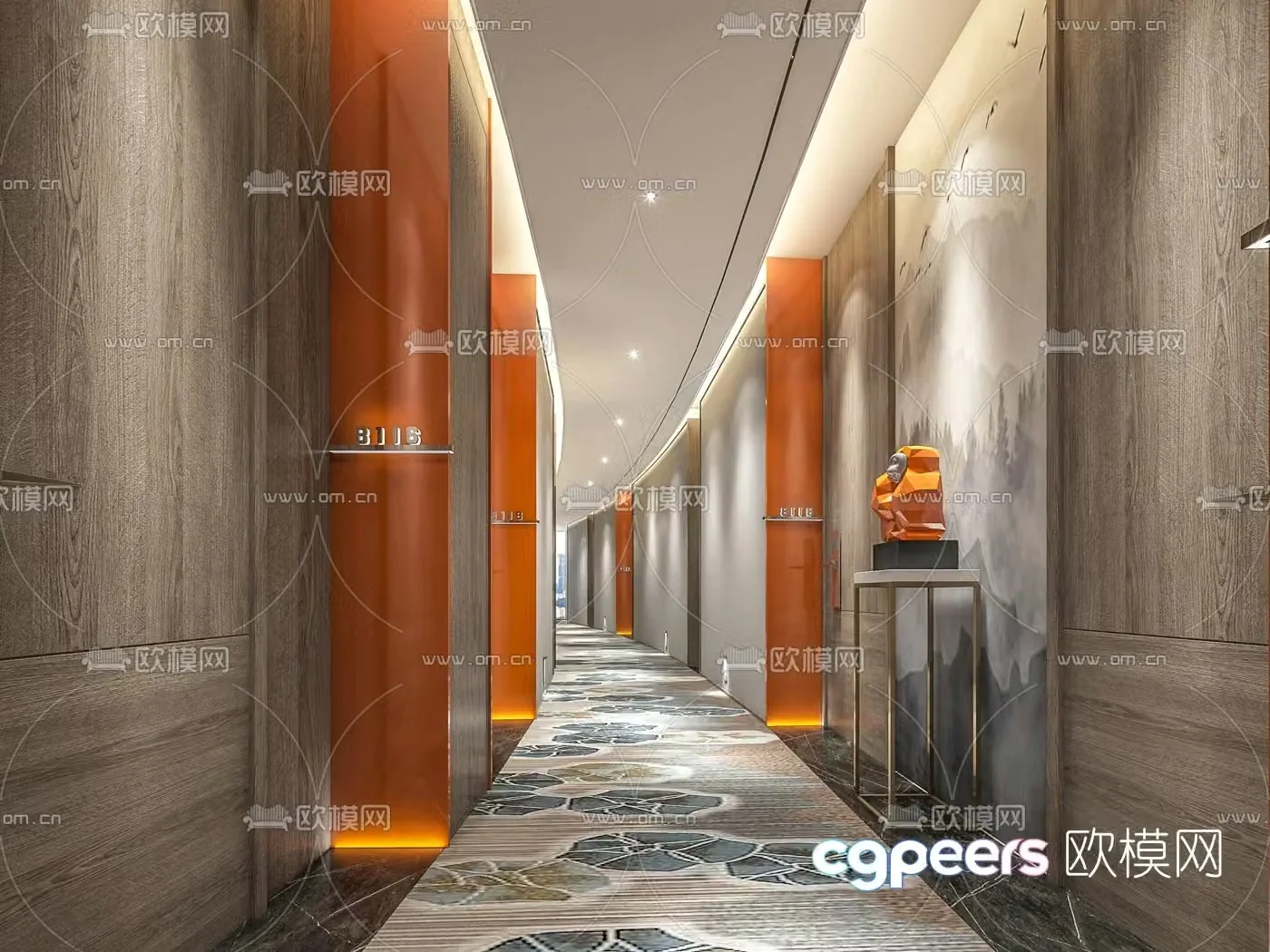 Modern light luxury hotel aisle 3D model