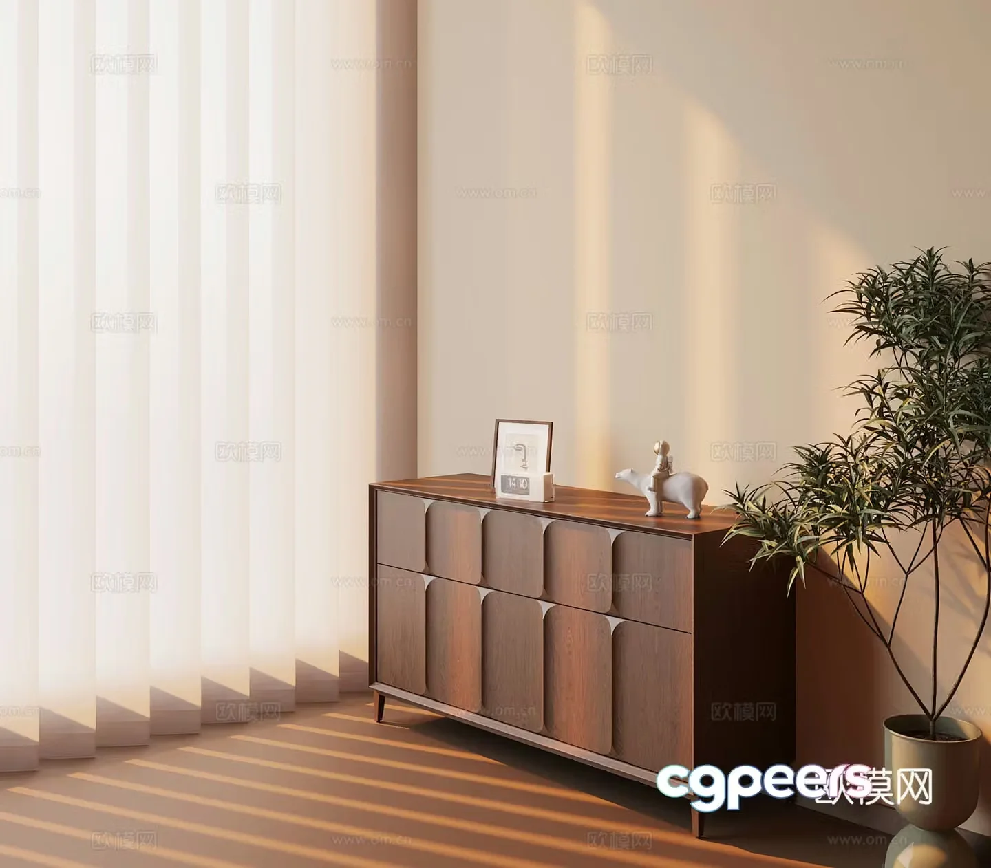 Middle-aged style entrance cabinet green plant 3D model