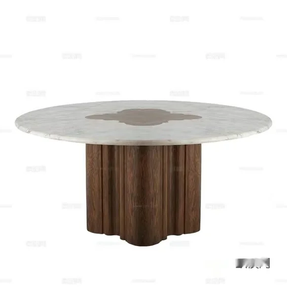 Round Table With A Marble Top And A Wooden Base 3D Model – 16254 – VRAY Render