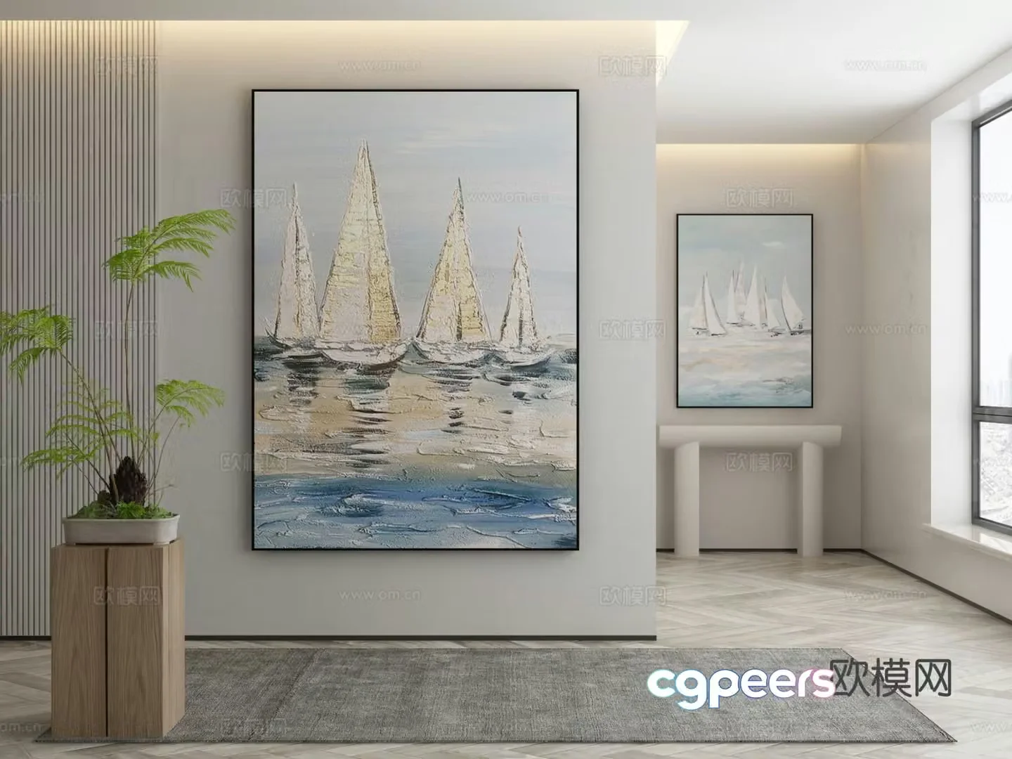 Decorative painting texture painting sailboat hanging painting 3D model