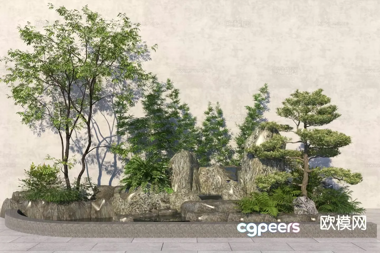 Modern rockery and flowing water rockery waterscape 3D model
