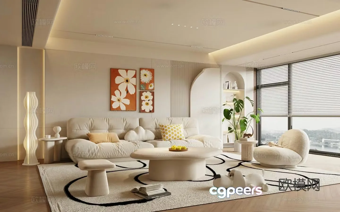 Cream style living room 3d model