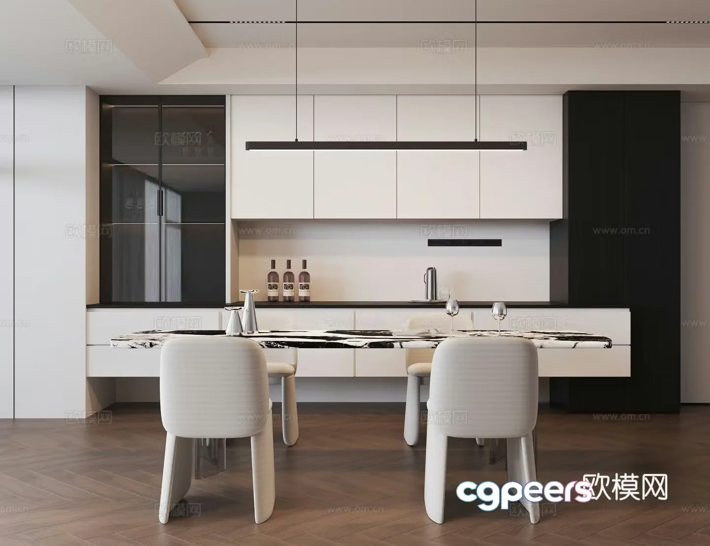 Modern restaurant Open restaurant Dining table and chairs Sideboard Sideboard Chandelier Ornament 3D model