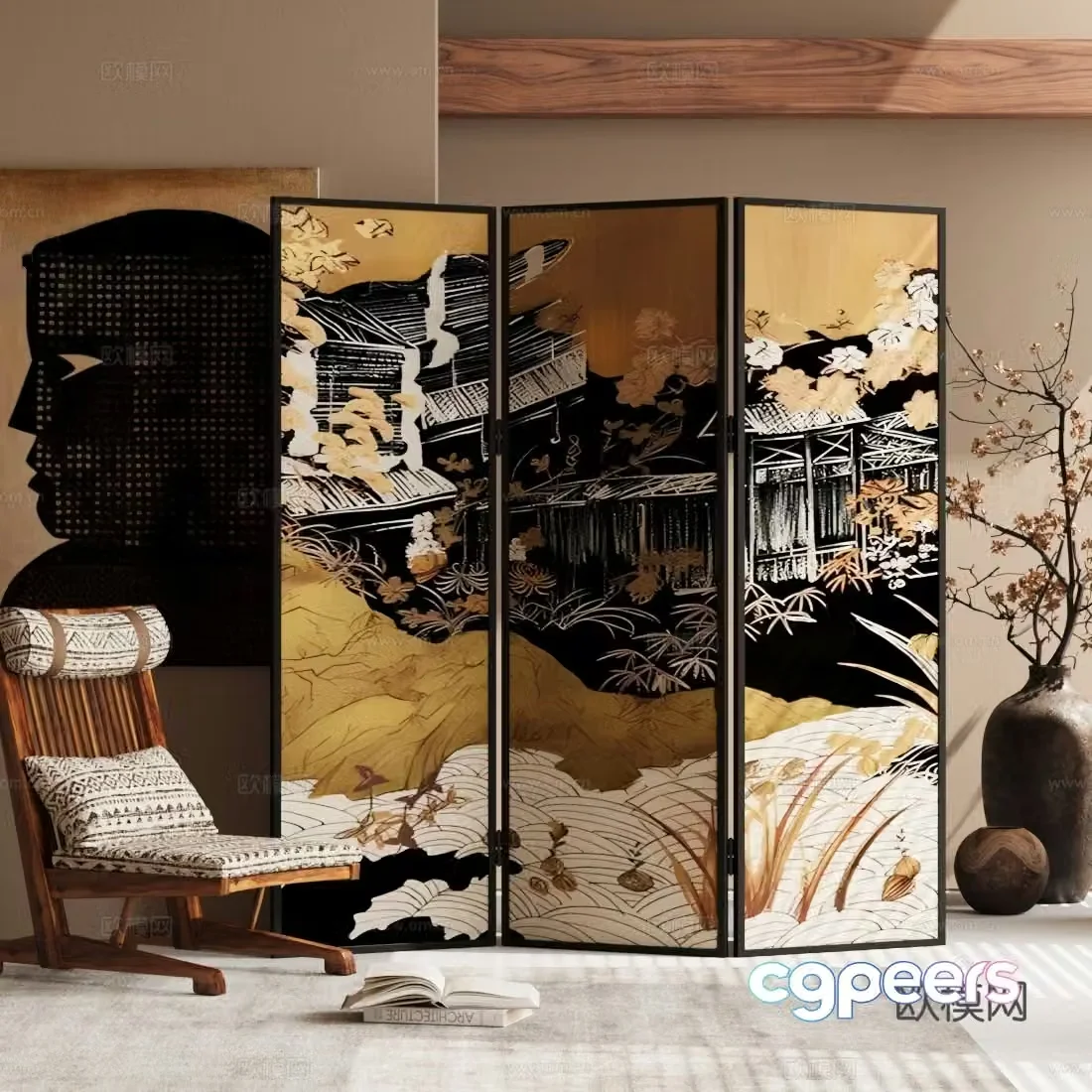 Wasabi wind folding screen recliner 3d model