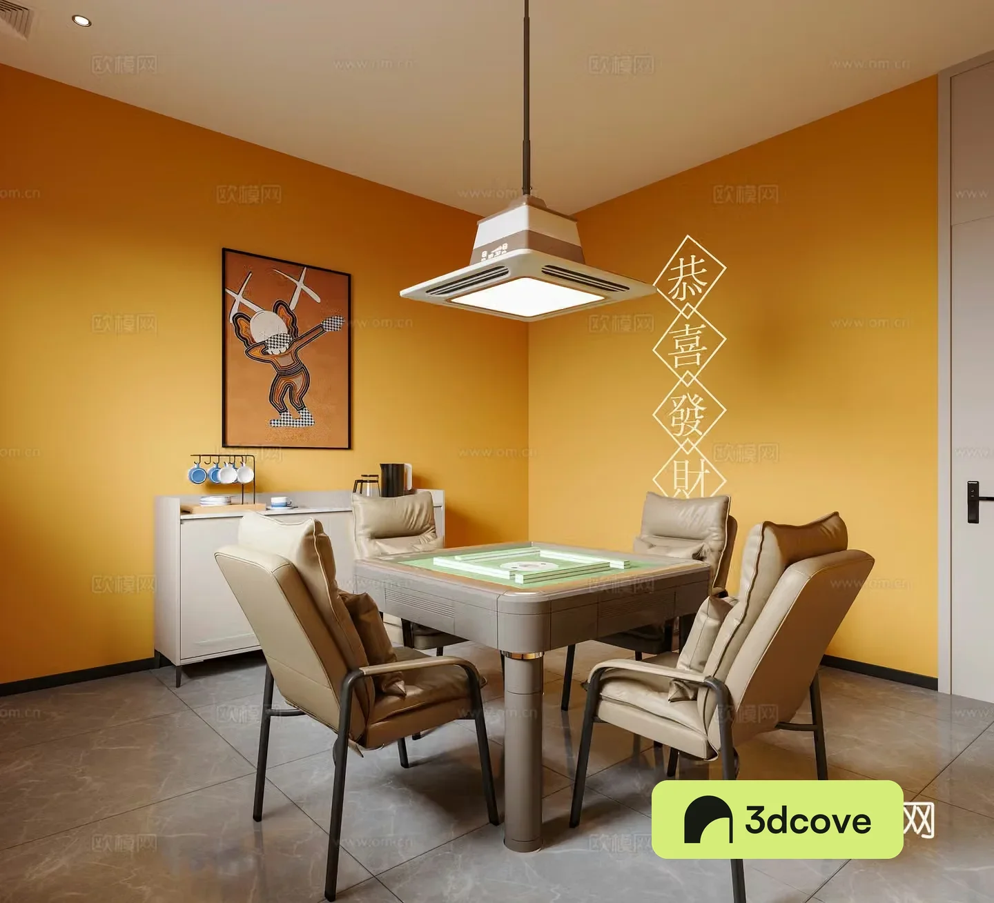 Modern chess and card room Mahjong hall Chess and card table Mahjong table Leisure sofa Chess and card room chandeliers