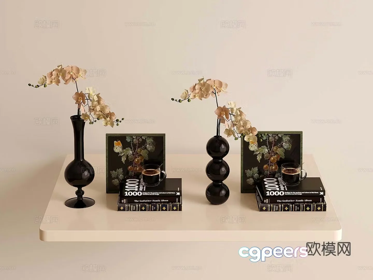 08 French vase flower art book ornament 3D model