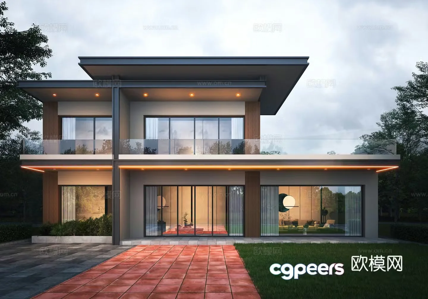 Modern single-family villa exterior Self-built villa 3D model