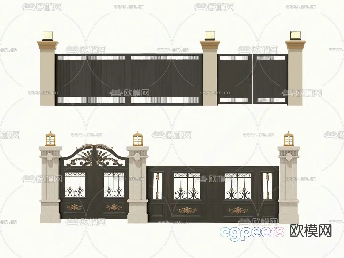 European style courtyard door 3d model