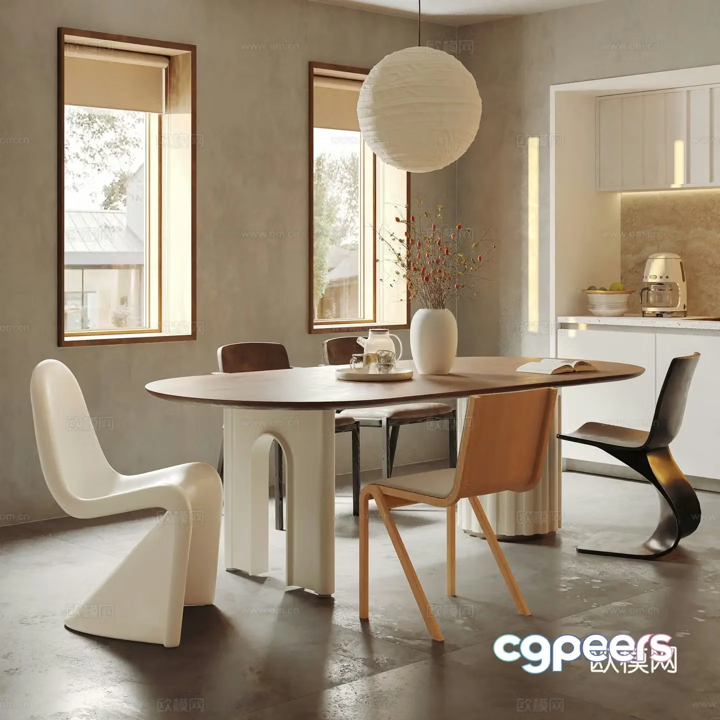 Juji Middle-aged home restaurant Dining table and chair combination Open restaurant Dining table and chairs Jewelry ornaments 3D model