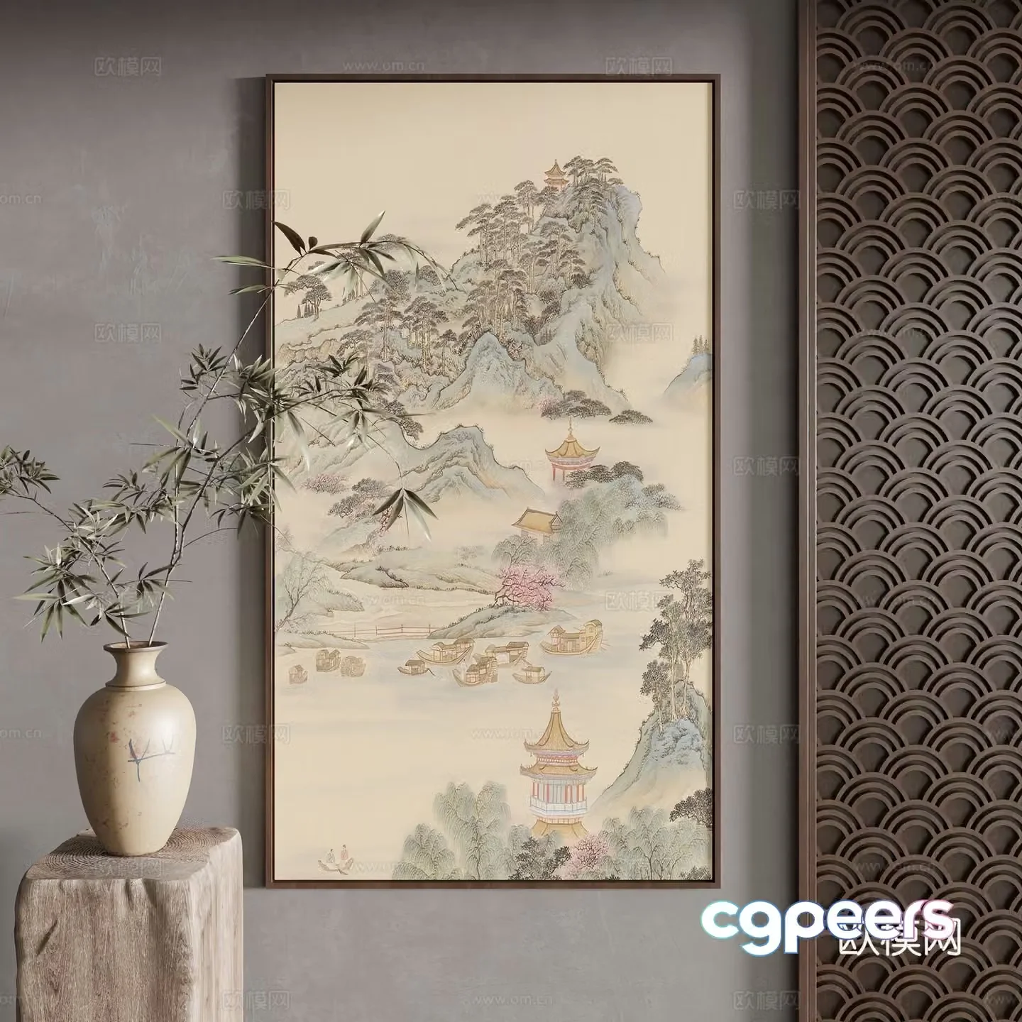 New Chinese style decorative painting 3D model