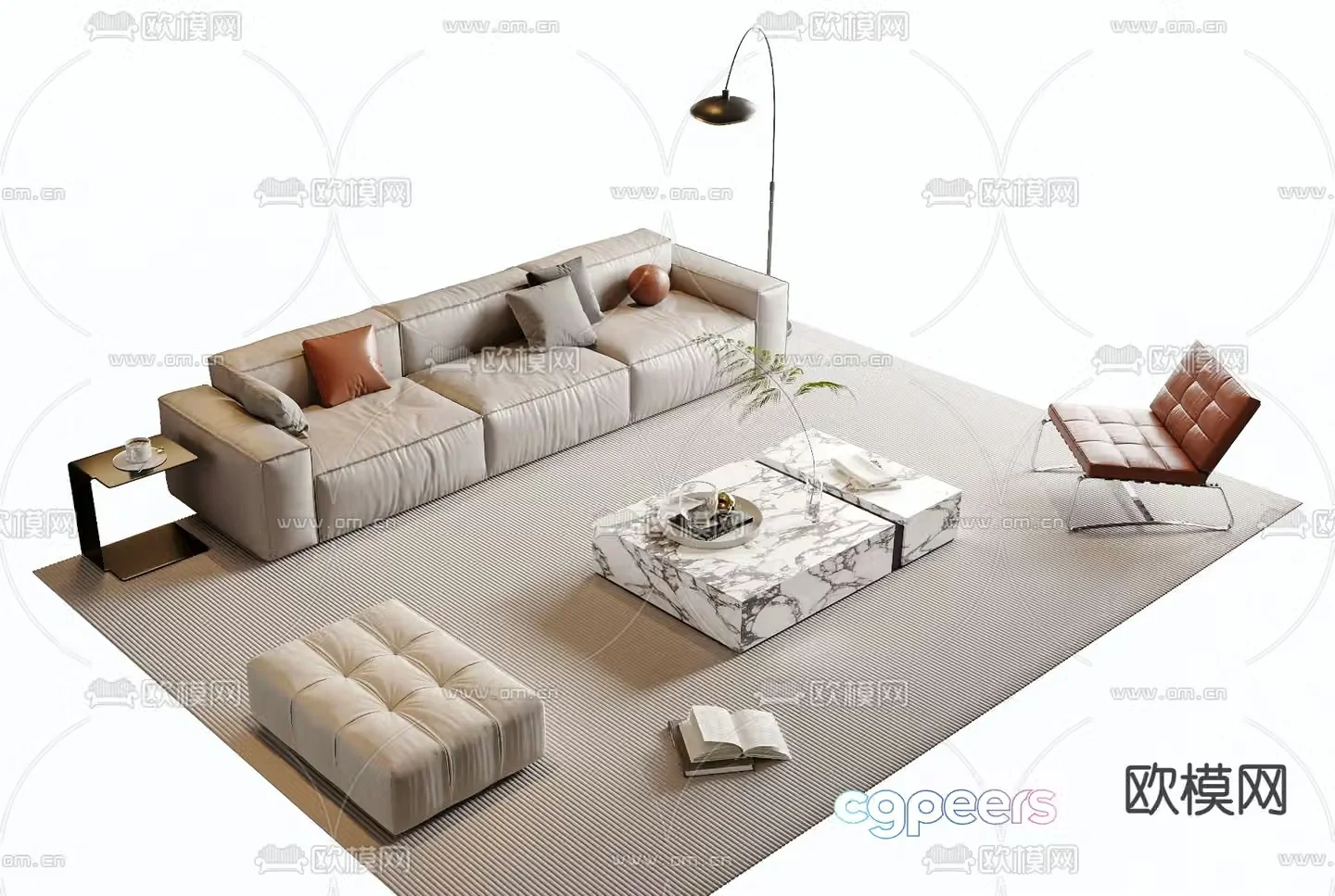 Modern modular sofa leather sofa 3d model