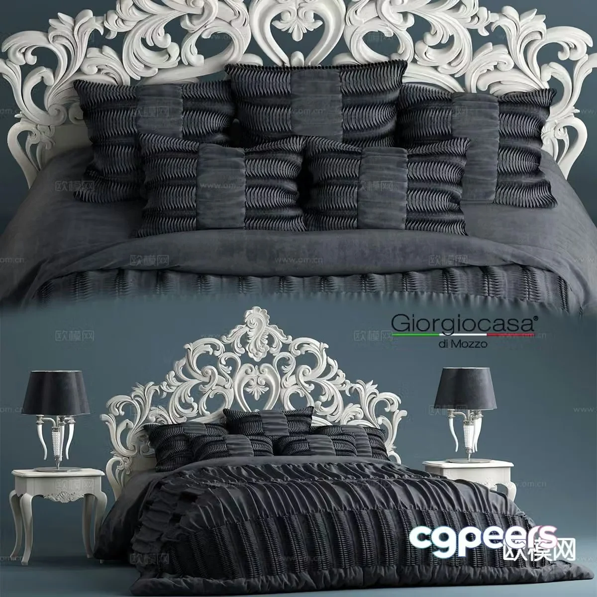 European double bed 3d model