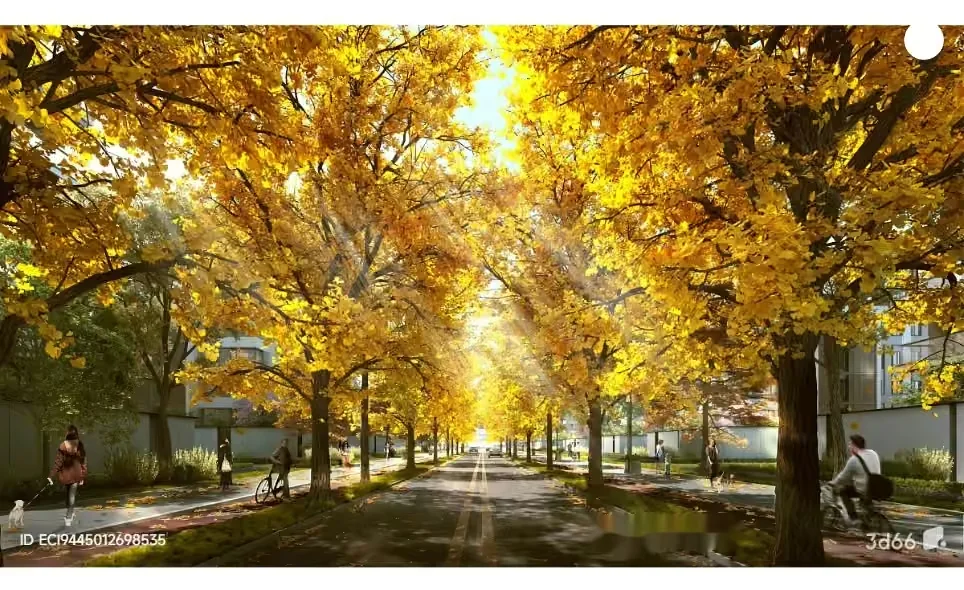 Autumn Street Scene 3D Model – 17840 – VRAY Render